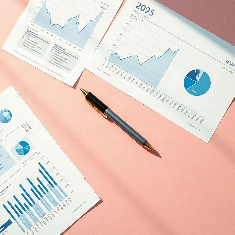 Gráficos económicos impresos sobre superficie color rosa cálido